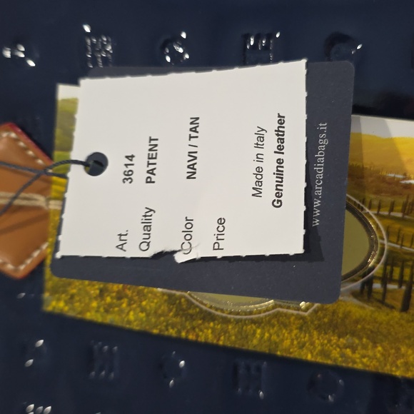 NWT ✅ ARCADIA Top Handles Patent Leather Dome Satchel BLUE / TAN +Dust Bag & COA - Picture 12 of 13